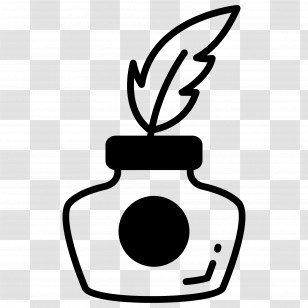 Feather Ink - Vintage Ink Bottle With Quill Transparent PNG