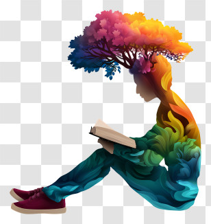 Student Learning Silhouttee - Colorful Silhouette With Tree And Book Transparent PNG