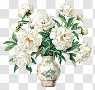 Vase Of Flowers - White Flowers In A Floral Vase Transparent PNG
