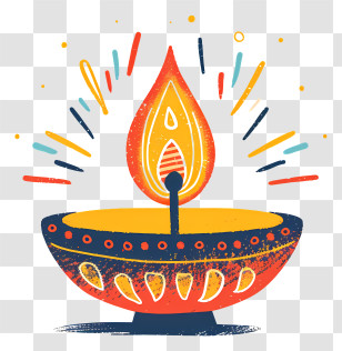 Diya Lamp - Illustration Of Decorative Lit Oil Lamp Transparent PNG