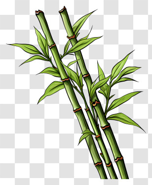 Sketch Style Bamboo Stem - Illustration Of Bamboo Stalks With Leaves Transparent PNG