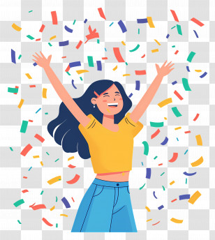 Woman Celebrating - Happy Woman Celebrating With Confetti Transparent PNG