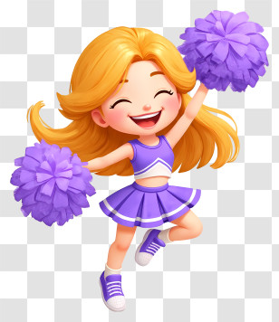 Cheerleader Girl - Happy Cheerleader With Purple Pom-Poms Transparent PNG