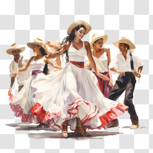 Costa Rica Independence Day - Traditional Dancers In White Dresses Transparent PNG