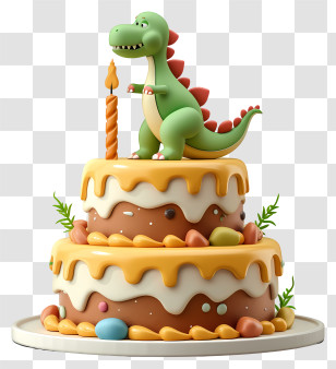 Dinosaur Birthday Cake - Dinosaur Birthday Cake With Candles And Decorations Transparent PNG