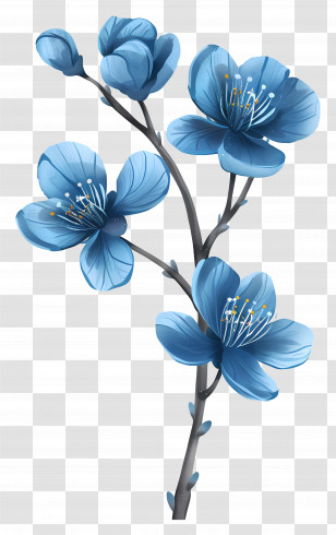 Blue Flowers - Blue Flowers On Decorative Branch Transparent PNG
