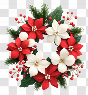 Christmas Flower - Christmas Wreath With Red And White Poinsettias Transparent PNG