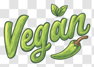 Green Vegan Symbol - Green Vegan Text With Leaf And Pepper Transparent PNG