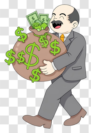 Businessman Holding Big Money Bag - Rich Man Carrying Money Bag Transparent PNG