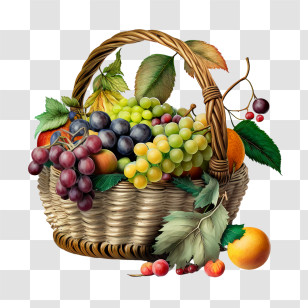 Fruit Basket - Colorful Fruit Basket With Grapes And Peaches Transparent PNG