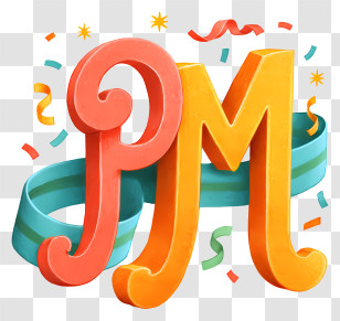 Pm Logo - Festive 3D PM Letters With Ribbon Transparent PNG