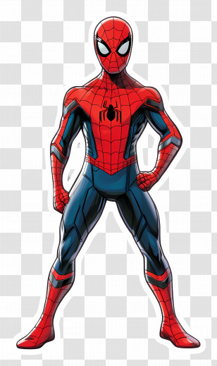 Spiderman Standing - Superhero In Red And Blue Costume Illustration Transparent PNG