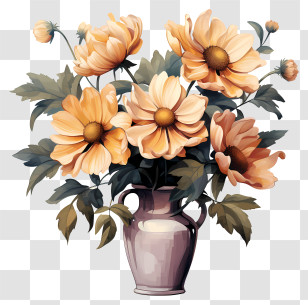 Hand Drawn Flower In Vase - Elegant Orange Flowers In A Vase Transparent PNG