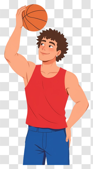 Man Playing Basketball - Basketball Player Holding Ball In Red Tank Top Transparent PNG
