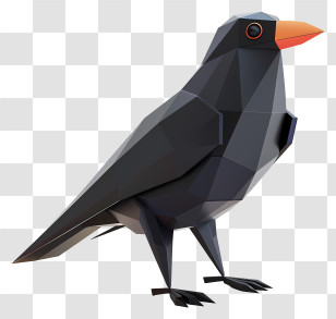 Crow - Low-Poly Black Bird With Orange Beak Transparent PNG