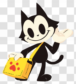 Felix The Cat - Black Cartoon Cat With Yellow Bag Transparent PNG