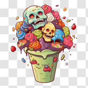 Zombie Ice Cream - Halloween Skulls With Ice Cream Treat Transparent PNG