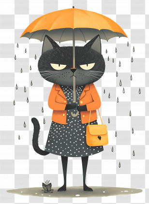 Anime Cat - Cat With Umbrella In The Rain Transparent PNG