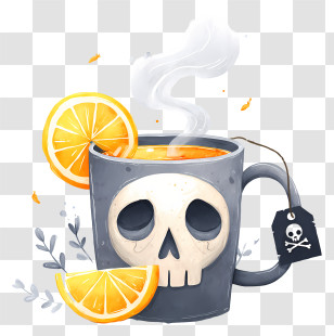 Spooky Skull Mug - Gray Skull Tea Mug With Orange Transparent PNG