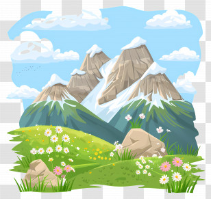 Mountain Range - Mountain Landscape With Flowers Transparent PNG