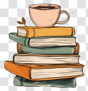 Books Drawing - Stack Of Books With Coffee Cup Illustration Transparent PNG