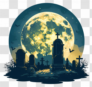 Halloween Full Moon - Spooky Graveyard Under Full Moon Transparent PNG