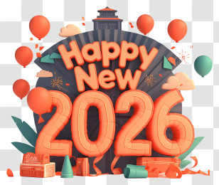New Year 2026 - Happy New 2026 3D Banner Transparent PNG