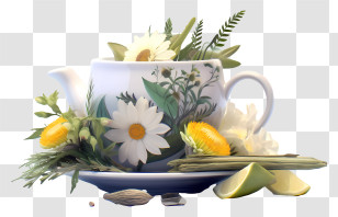 Teapot - Teapot With Flowers And Herbs Transparent PNG