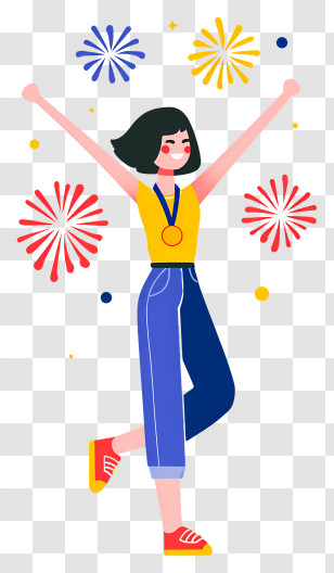 Girl Celebrating Victory - Celebrating Woman With Fireworks Illustration Transparent PNG