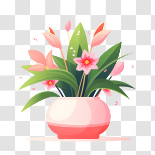 Flower Pot - Beautiful Pink Flowers In A Decorative Vase Illustration Transparent PNG