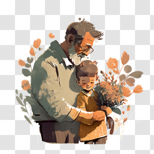 Father And Present
 - Grandfather Hugging Child With Flowers Transparent PNG