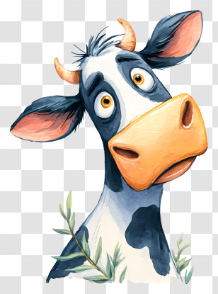 Watercolor Cow - Funny Cartoon Cow With Expression Transparent PNG