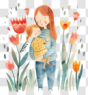 Mothers Day Gift - Mother And Child In Floral Surrounding Transparent PNG