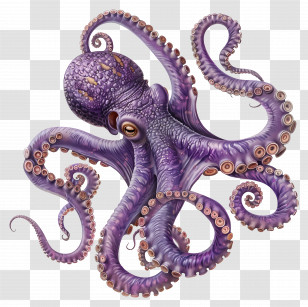 Octopus - Purple Octopus With Realistic Tentacles Transparent PNG
