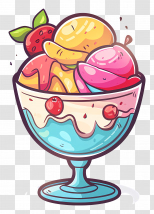 Cartoon Ice Cream Sundae - Cartoon Ice Cream Sundae In Colorful Bowl Transparent PNG