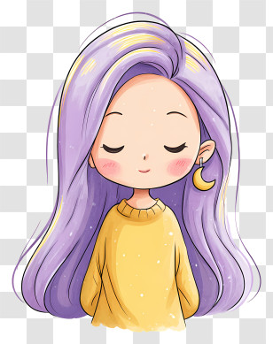 Mutsumi Onigami - Cute Purple-Haired Girl Illustration Transparent PNG