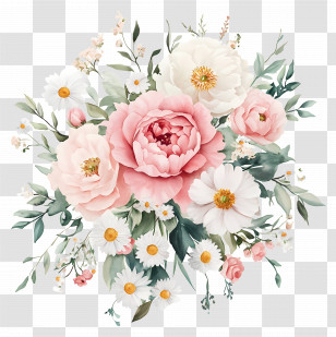 Pink Bouquet - Watercolor Style Floral Composition Transparent PNG