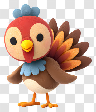 Thanksgiving Turkey - Adorable Red-Headed Turkey With Colorful Feathers Transparent PNG