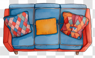 Sofa Top View - Colorful Couch With Decorative Pillows Transparent PNG