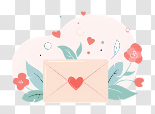 Mail - Romantic Envelope With Hearts And Flowers Transparent PNG
