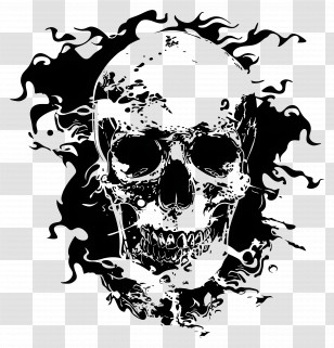 Skull Silhouette - Flaming Skull Black And White Illustration Transparent PNG