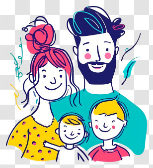 Family - Family Cartoon Illustration With Vibrant Colors Transparent PNG