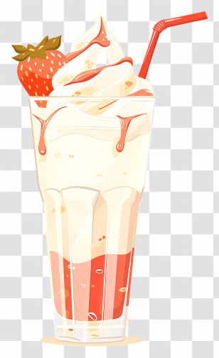 Strawberry Milkshake - Refreshing Strawberry Milkshake With Cream And Straw Transparent PNG