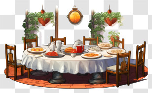 Table Set - Family Dining Table With Delicious Food Transparent PNG
