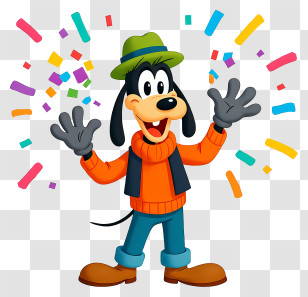 Goofy Birthday - Cartoon Dog Celebrating With Confetti Transparent PNG