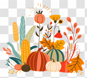 Autumn Harvest Illustration - Autumn Harvest Illustration With Pumpkins And Fall Leaves Transparent PNG