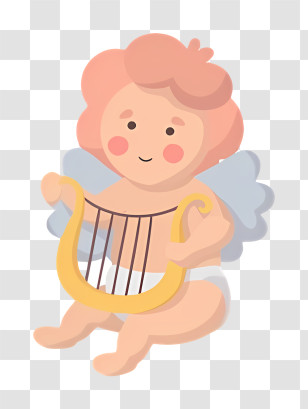 Cupid - Cherub With Harp Transparent PNG