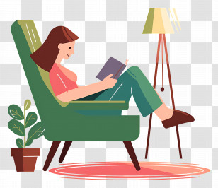 Comfort Home - Woman Reading In A Cozy Chair Transparent PNG