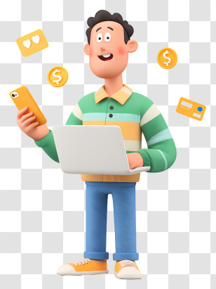 Shopping Via Smartphone - Young Man Using Laptop And Phone Transparent PNG