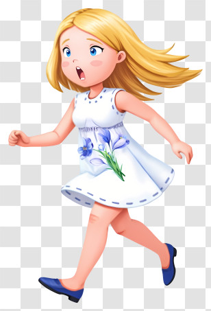Cartoon Girl - Animated Girl Running In A Floral Dress Transparent PNG